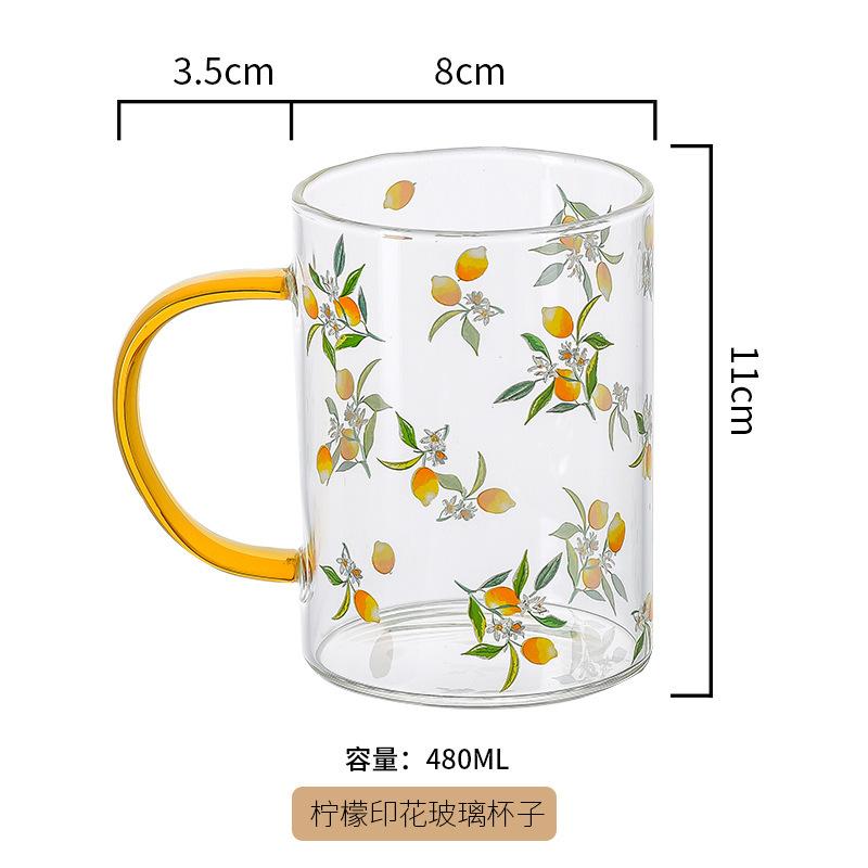 

High Temperature Resistant Glass Flower Water Cup Summer Large Capacity Juice Cup Beautiful Coffee Cup Office Cup Crystal 401-500ml