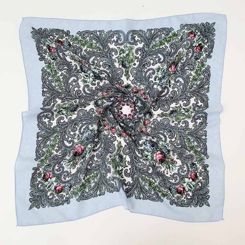 70*70cm Russian Floral Printed Square Bandana Scarf
