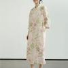 Johnature Women Vintage Print Floral Dress Stand Seven Sleeve Summer Button Chinese Style Dresses