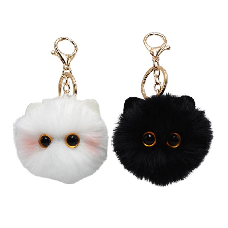 Cute Plush Balls Keychain Cartoon Cat Pendant Keyrings Blusher Toy Animal Couple Key Rings for Backpacks and Phone