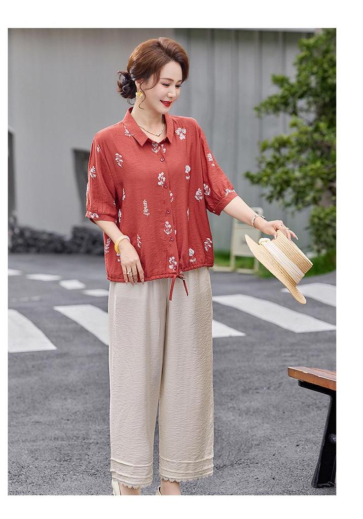 Women's 100% Linen Embroidered Blouse, Stylish & Elegant, Three-Quarter Sleeves, Loose Fit, Slimming, Summer Lightweight.
