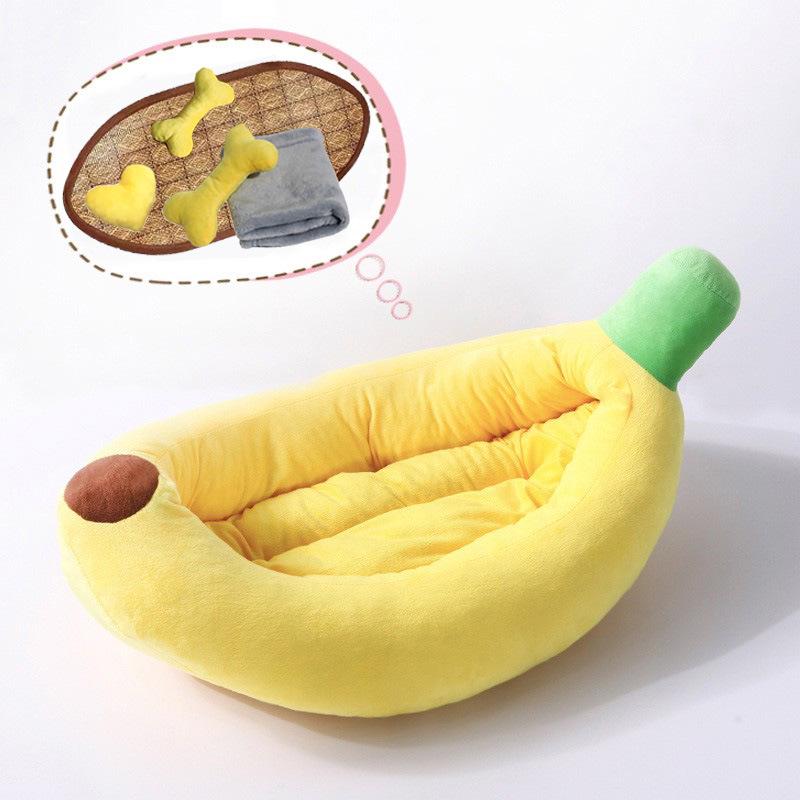 Washable Cartoon Banana Pet Bed for Dogs & Cats - Four Seasons Use