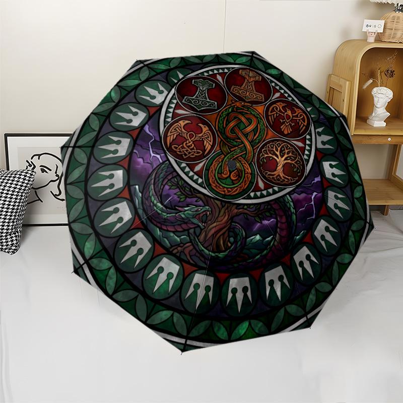 Symbols Glass Pattern Umbrella, Portable and Foldable Design, 8 Ribs, a Casual Accessory for Halloween, Christmas, and Birthday Gifts.