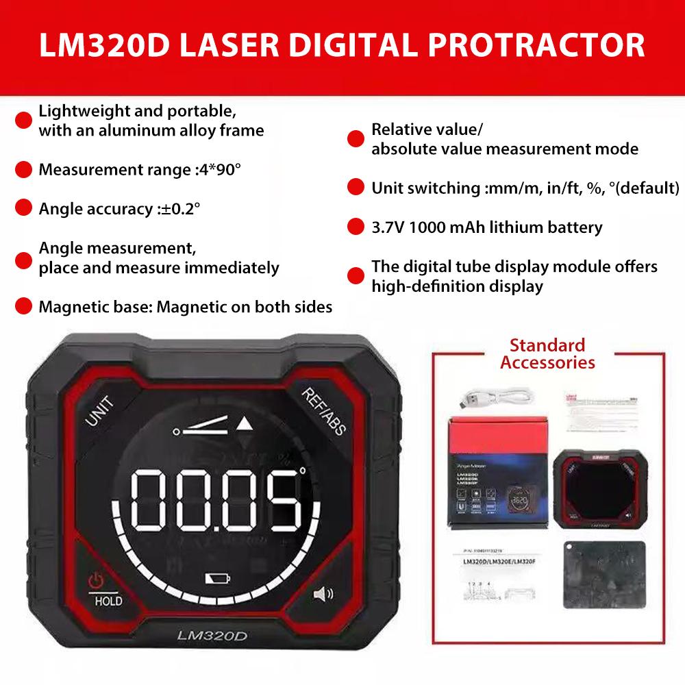 

UNI-T LM320D LM320E LM320F Магнитный инклинометр - Цифровой уровень транспортир с линейкой 4 * 90 градусов Искатель угла Инклинометр