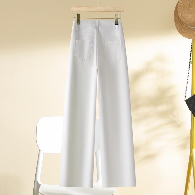Women's High Waist Slimming White Denim Pants - New 2025 Spring/Autumn Straight Leg Trousers