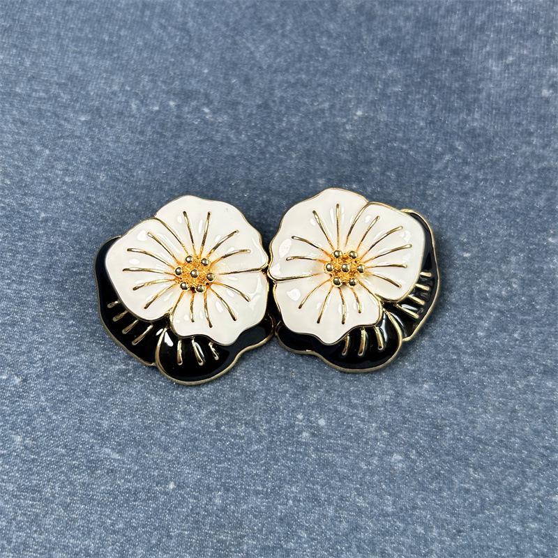 

MOY Hand-Painted Black & White Enamel Pansy Flower Earrings Clips for Women
