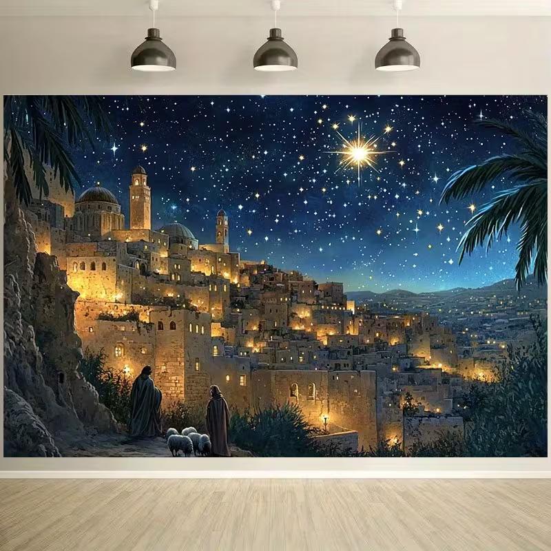 Geburtsszene Bethlehem Wandteppich, Weihnachtsnacht Hintergrundtuch, Religiöse Dekoration