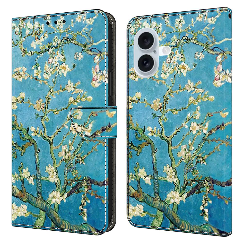 For iPhone 16 Leather Case Pattern Printing Wallet Stand Flip Phone Cover
