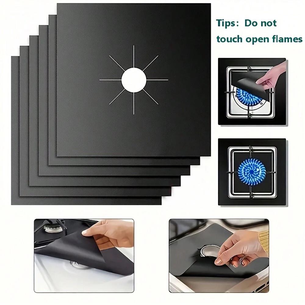 

Gas Stove Oil Proof Mats, Washable Cleaning Pads, Surface Protection, Dustproof High Temperature Resistant, Ptfe Material 6 Pieces чорний