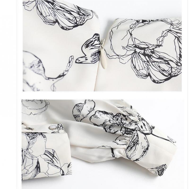 Wiosenna damska sukienka z nadrukiem w stylu Vintage, dekolt w serek, wąskie sukienki Vestidos Elegantes