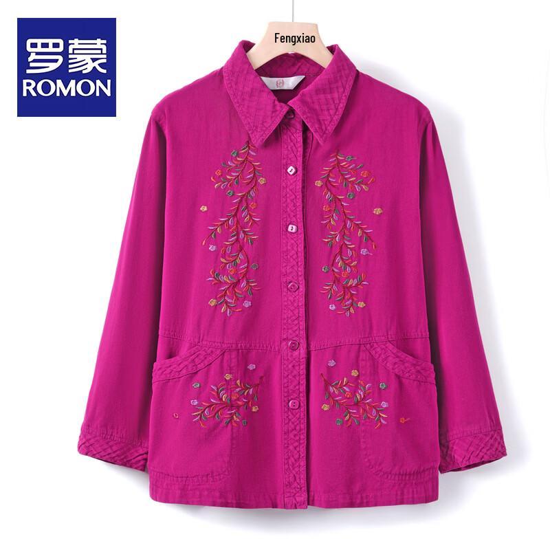 ROMON Women s Floral Cotton Long-Sleeve Shirt L