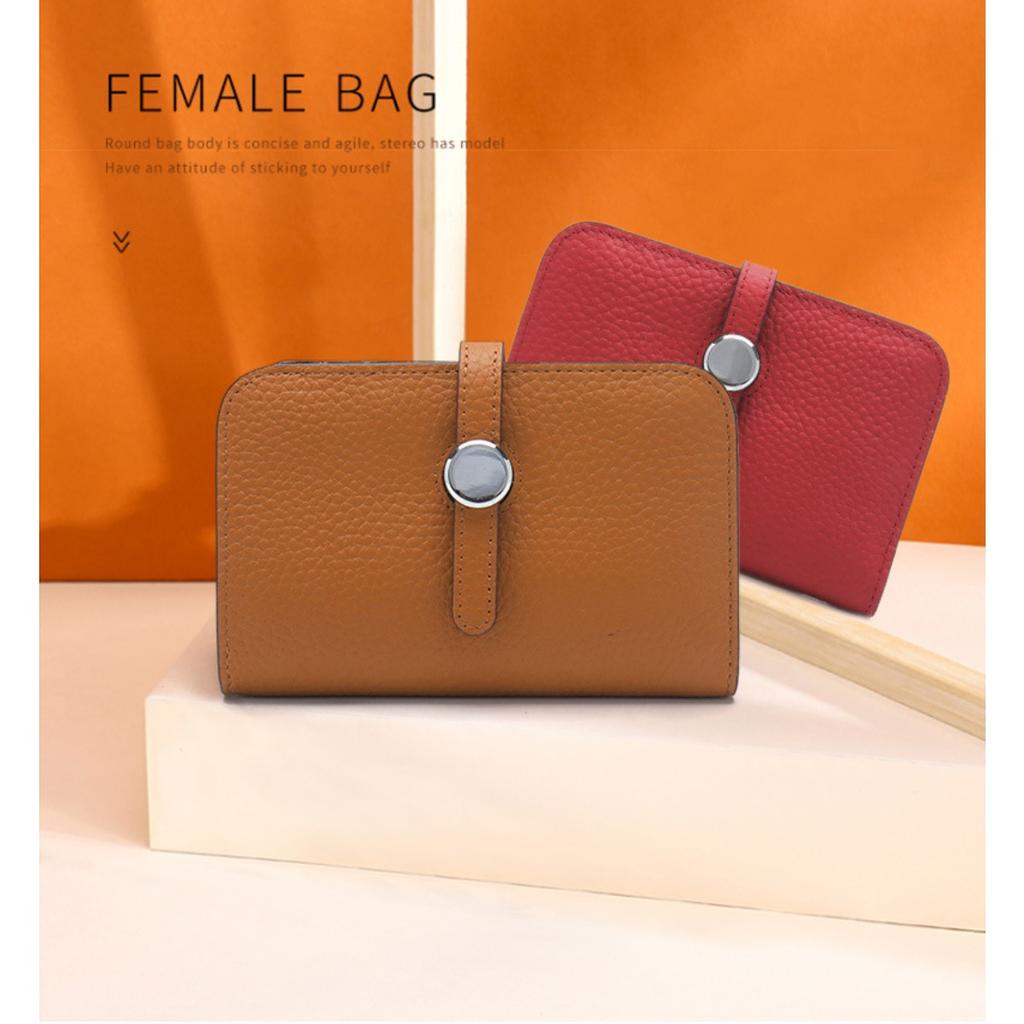 New Wallet Women's Short Genuine Leather Fashion Top Layer Cowhide Ultra-thin Strap Women's Wallet Cowhide Suit Clip
