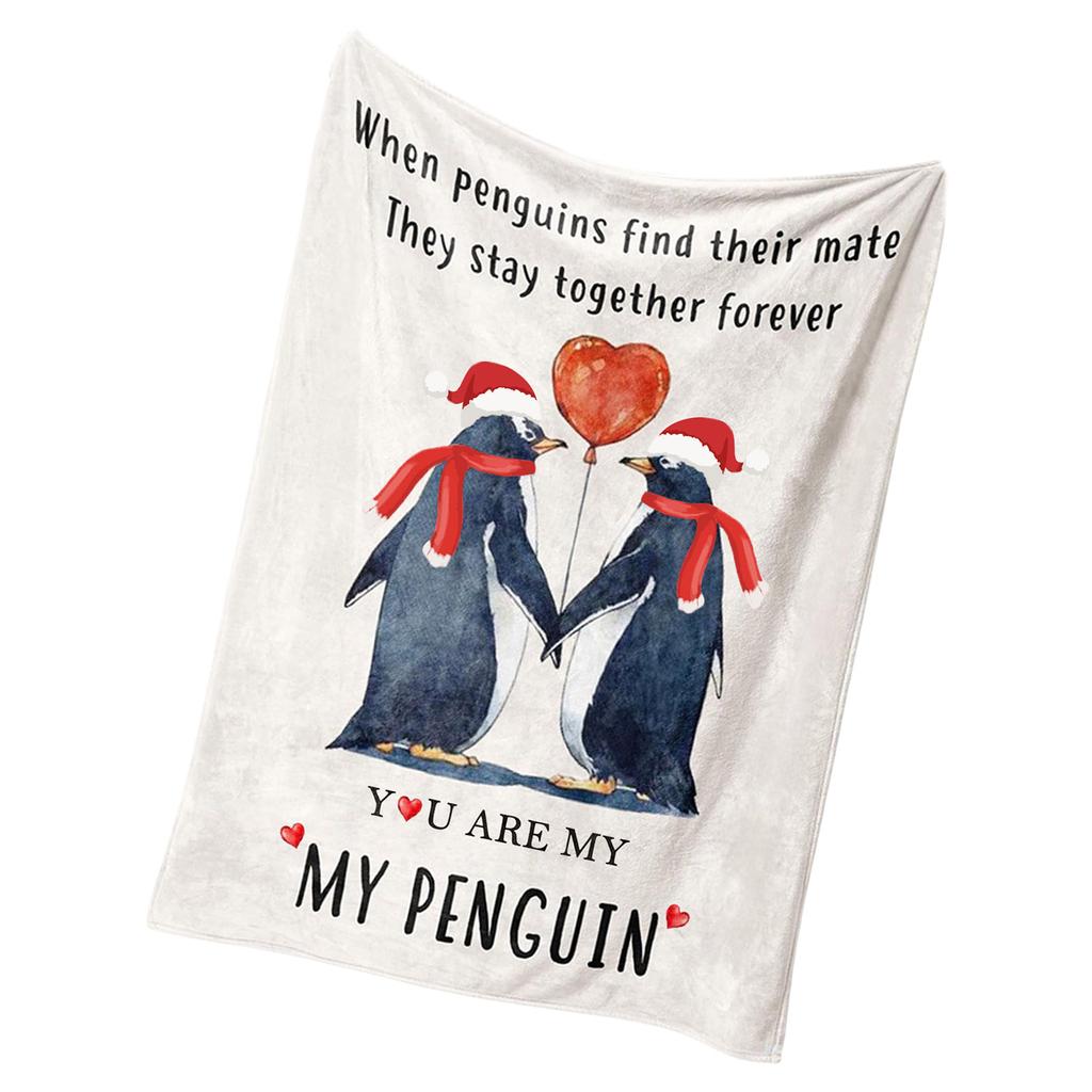Lovely Penguin Cartoon Flannel Blanket Personalized Warm Gift for Home Decoration Birthday Wedding Anniversary Blankets