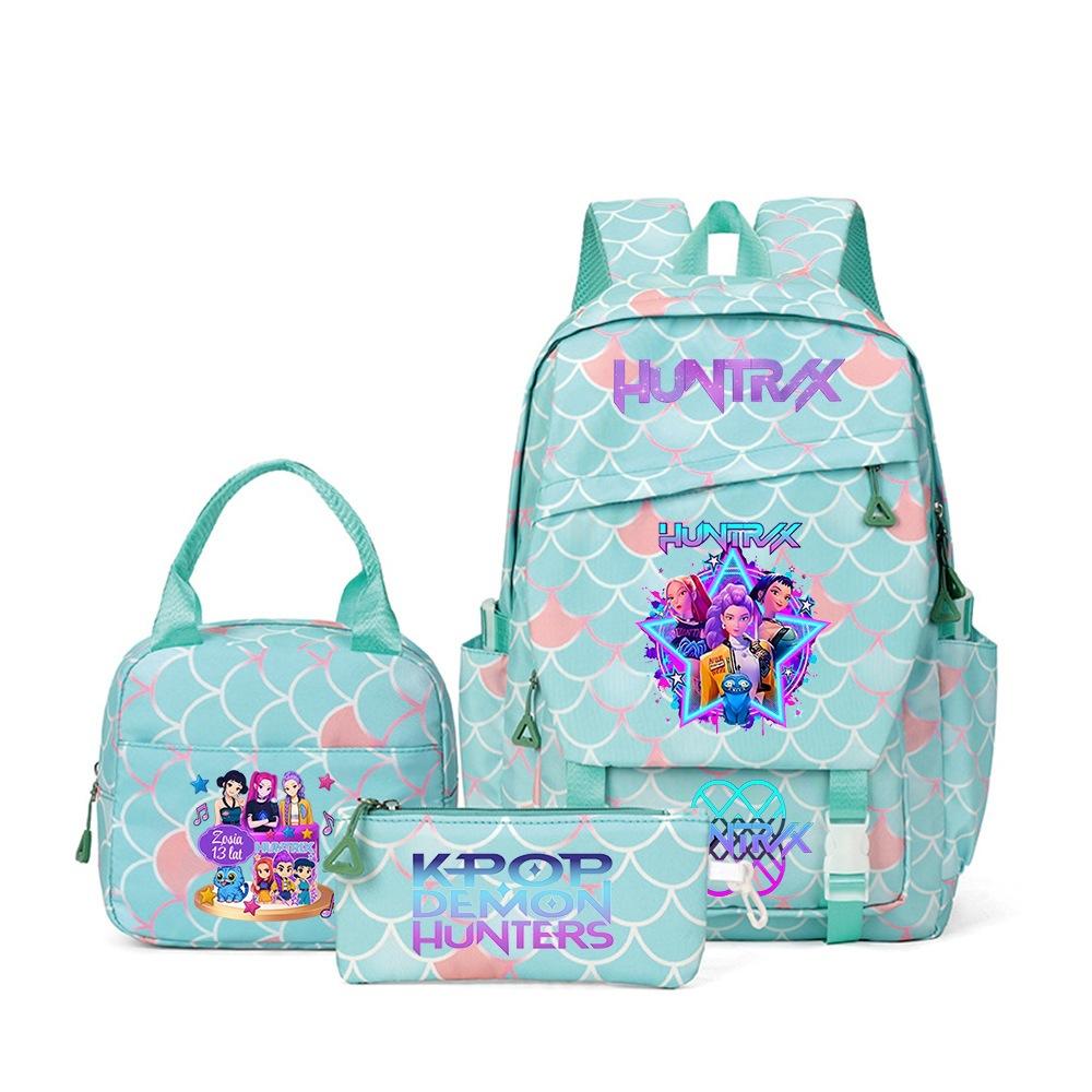 K-pop Demon Hunter Girl Group Backpack Demon Boy Group Cartoon Anime Lunch Bag Pencil Case Three-piece Set Three piece set