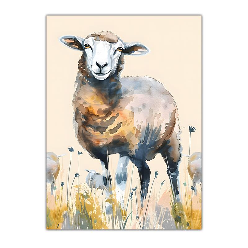 Animal Wall Art, Farmhouse Horse Highland Cow Sheep Canvas Painting, Wildlife Poster Print for Farmhouse Country Room Decor