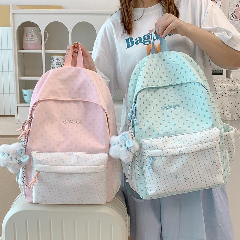 Schoolbag Korean Version Ins Small Fresh Cartoon Star Backpack Female Niche Design Cute Versatile Polka Dot Student Schoolbag