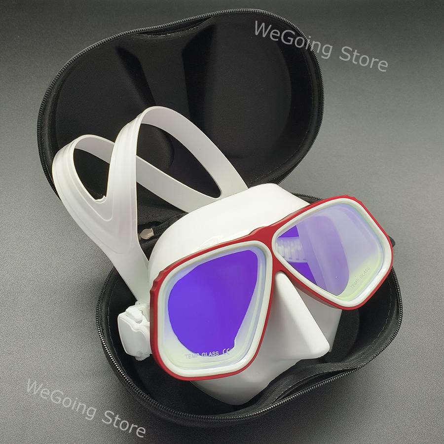 

New Mirrored Lens Aluminium Freediving Mask Alloy Scuba Goggles with Tincted Tempered Glass Pack In Black Zipper Box Li Practical Use красный
