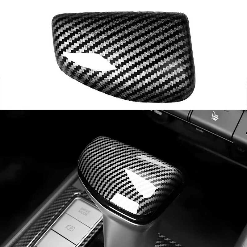 Car Auto Gear Shift Knob Cover Trim Fit For Hyundai Elantra CN7 Tucson Santa Cruz 2024 Black Carbon Fiber Style ABS