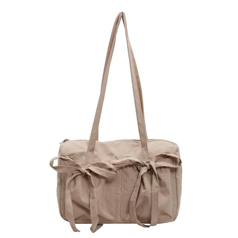 Casual Bow Design Nyl Shoulder Bags for Women Commute Lightweight Large Capacity Ladies Tote Candy Color Female Handbags