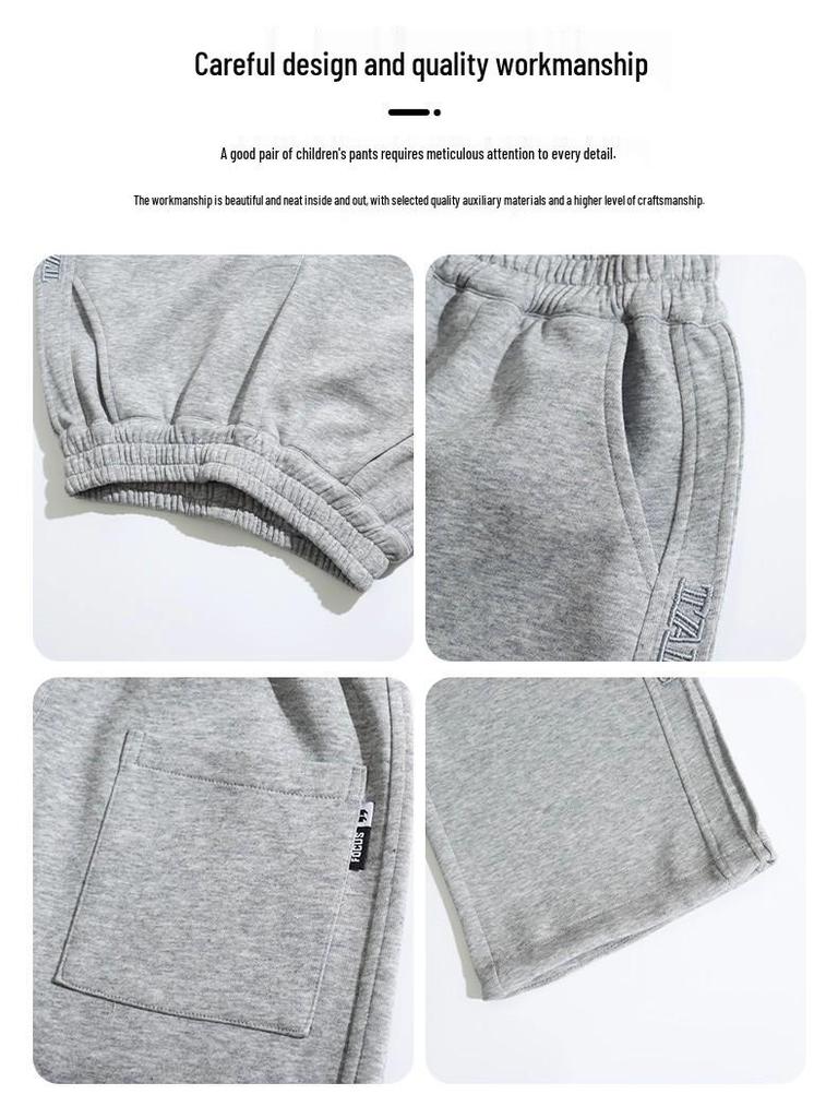 Boys' Fleece-Lined Wide-Leg Pants for Autumn/Winter - 2025 New Style Sportswear for Older Kids