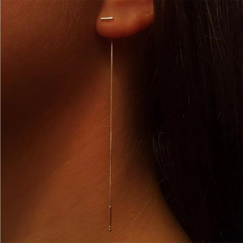T-shaped Tassel Ear Chain, Low Luxury, High Appearance Level, Silver and Gold T-shaped Long Ear String Earrings