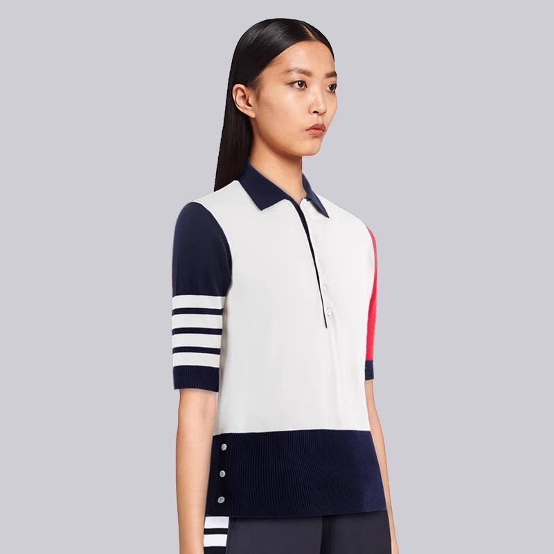 TB Short-Sleeved Knitted Patchwork Polo Shirt