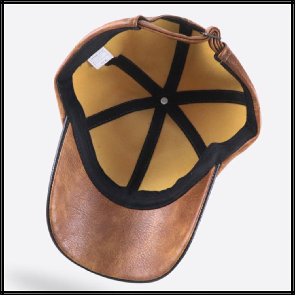 Hat Cap Casual English Letters Logo Cursive Leather PU Stitching CZ574 [White Fang] Men's (Brown)