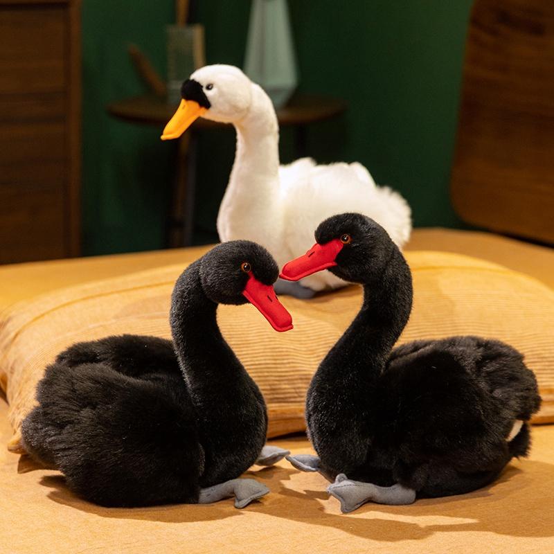 24cm Simulation Black and White Swan Plush Toys Cute Bird Stuffed Animal Doll For Lover's Gifts