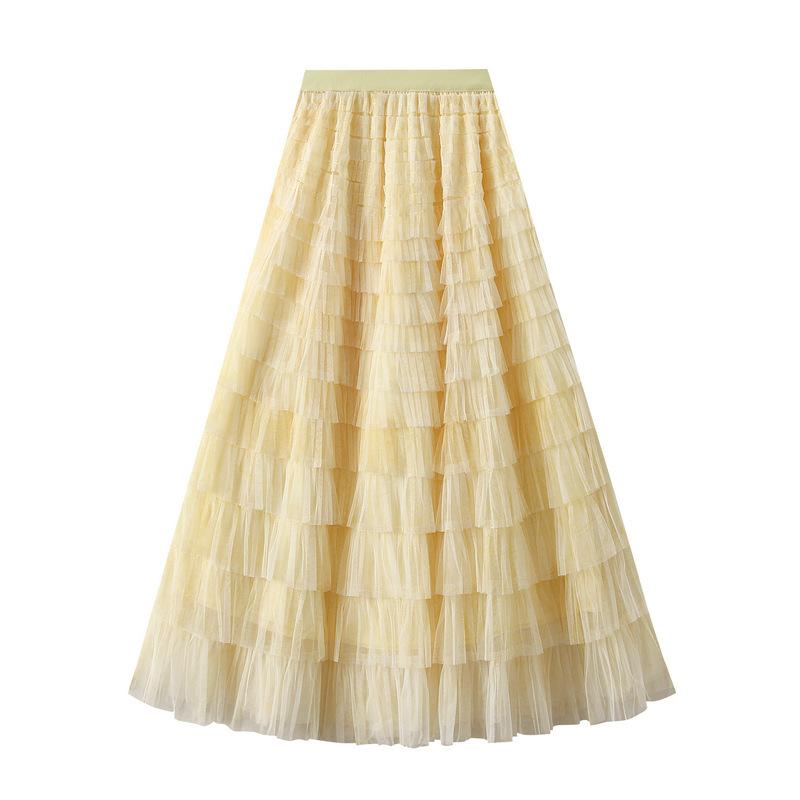 Blue Mesh Skirt Summer Sweet Long Tulle Cake Skirt Women Fashion Half Length Skirt