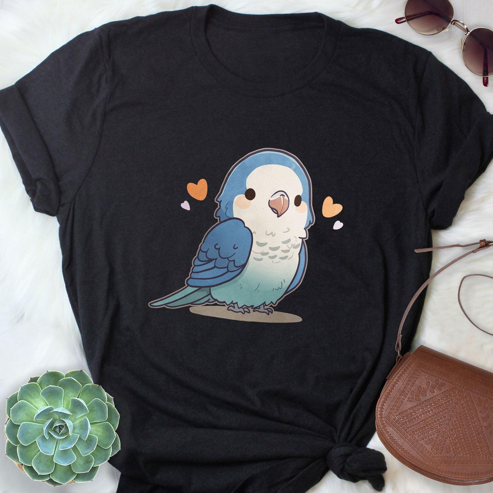 Blue Quaker Shirt, , Parrot Lover Gift, Cute Bird T-shirt, Monk Parrot Tshirt, Pet Graphic Tee, Birb Quaker Mom, Dad, Kawaii Pet 100
