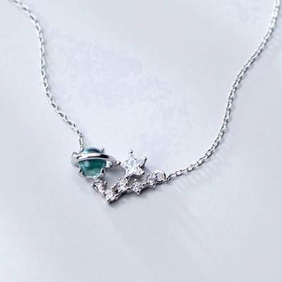 Silver 925 Space Planet Cubic Star Space Necklace N018