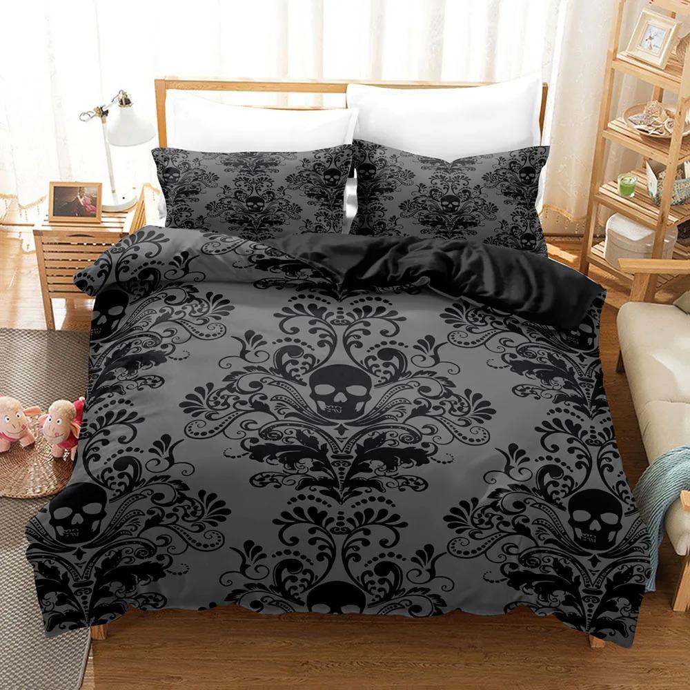 Gothic Style Skull Bedding Sets For Adults Bed Supplies Set Duvet Cover Set With Pillowcases No Filling Luxury Birthday Gifts