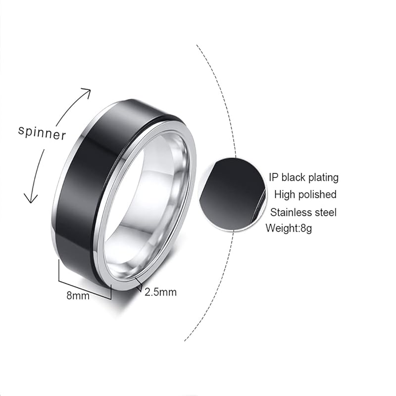 [Rockyu] Jewelry Ring Stainless Allergy Friendly Men's Rotate Can Turn Ring No. 19 European Wedding Present