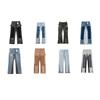 FlowStreet Retro American Torn Fringe Knee Patchwork Micro Flared Black Jeans Youth Fashion Straight Leg Workwear Trousers Wear Resistant