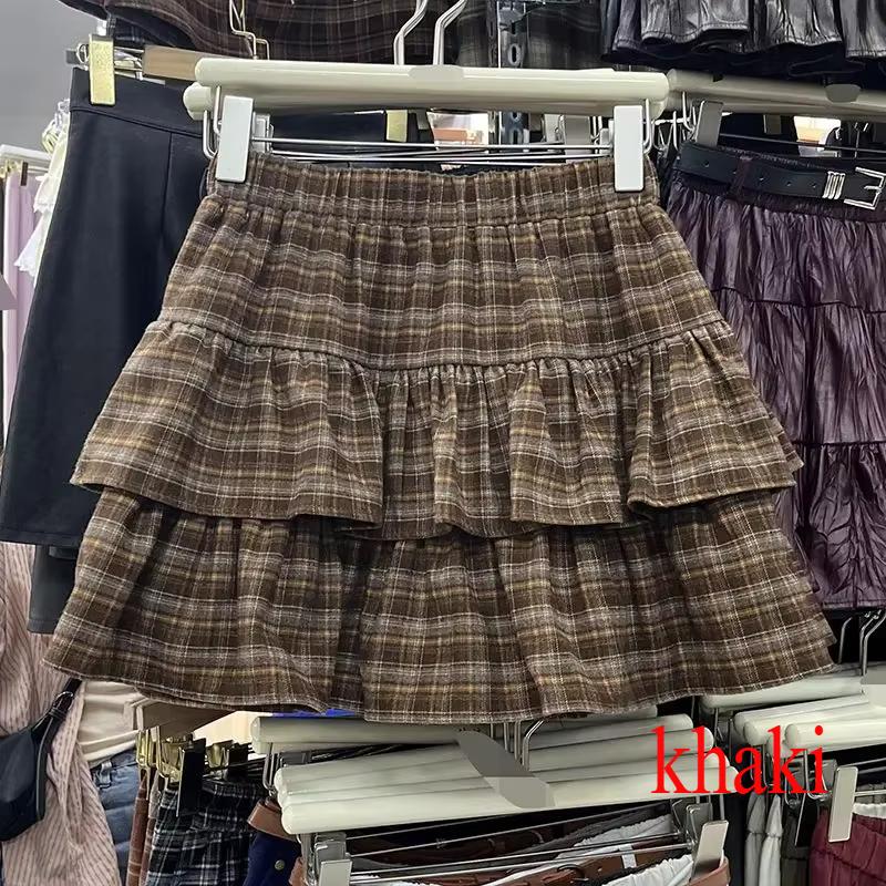 Japanese Y2k Cute Ruffled Plaid Skirt Punk Rock Subculture Cake Skirts Japanese Preppy Style Casual New 2025 Women Skirts