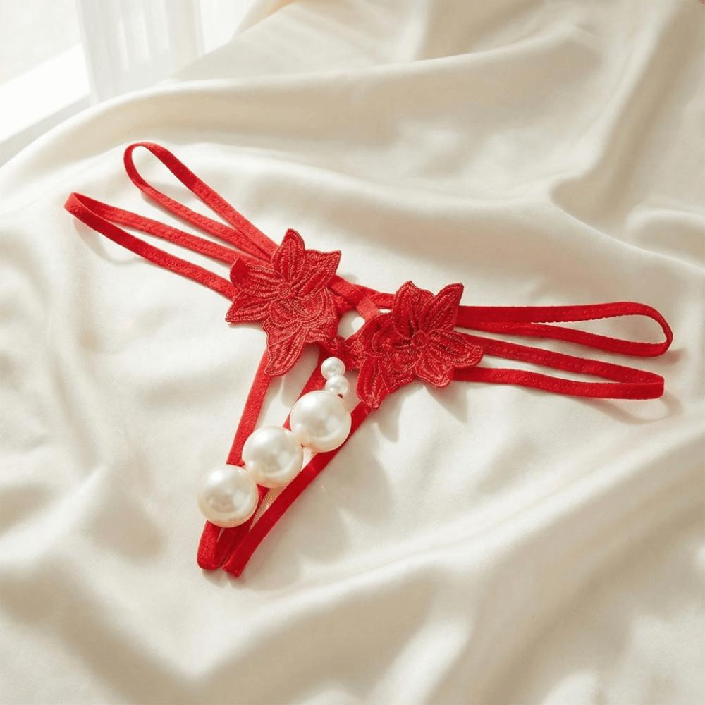 Low-waist Women's Thong Flower Mesh Lace Briefs Fashion Pearl Lace Underwear  Summer Spring