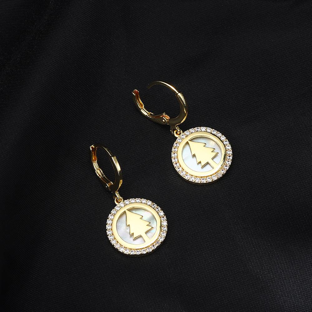 

European & American Ear Cuffs: Trendy Copper Micro-Inlaid Star & Smiley Face Christmas Tree Earrings for Women