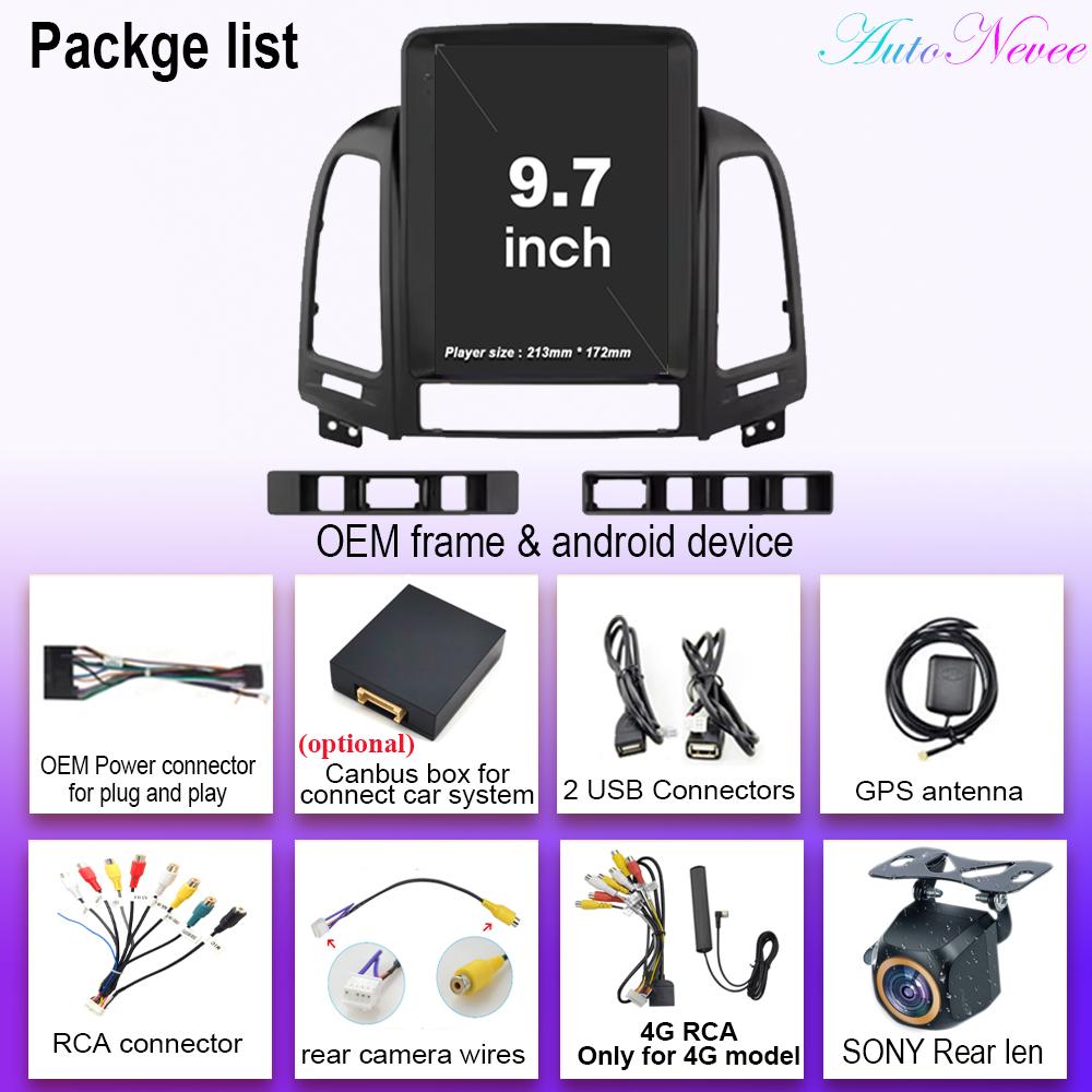 9.7 inch For Hyundai Santa Fe 2006-2012 Android 14 auto Car Radio Multimedia Video Player Navigation stereo GPS 4G BT Wifi