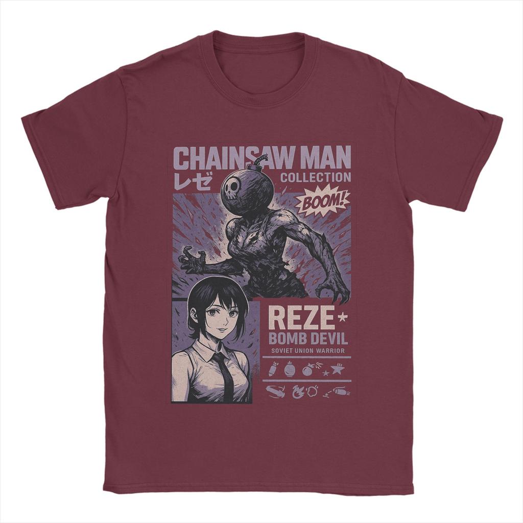 Anime Chainsaw Man Reze TShirt Men Manga Denji Power 100 Cotton TShirts Summer O Neck Tee Shirt Hot Sale Oversized Clothes