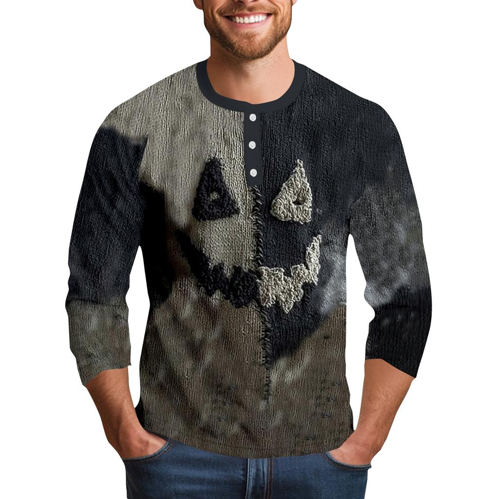 Men's Halloween Printed  Collar Three-Quarter Sleeve