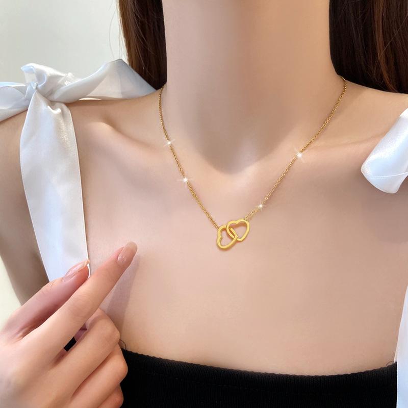 Heart To Heart Personality Minimalist Wind Furnace Real Gold Necklace Female Clavicle Chain