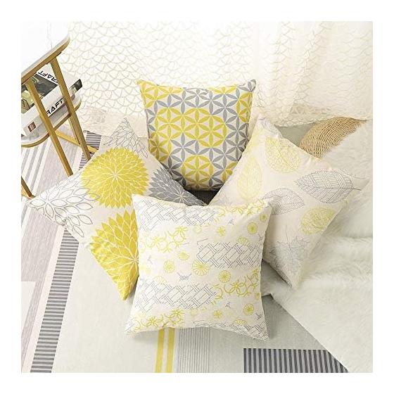 Cushion Cover 45 45 Set of 4 Scandinavian Geometric Pattern Different Pattern Linen Flax Cute Stylish Zipper Modern Home Decoration Car Ornament All