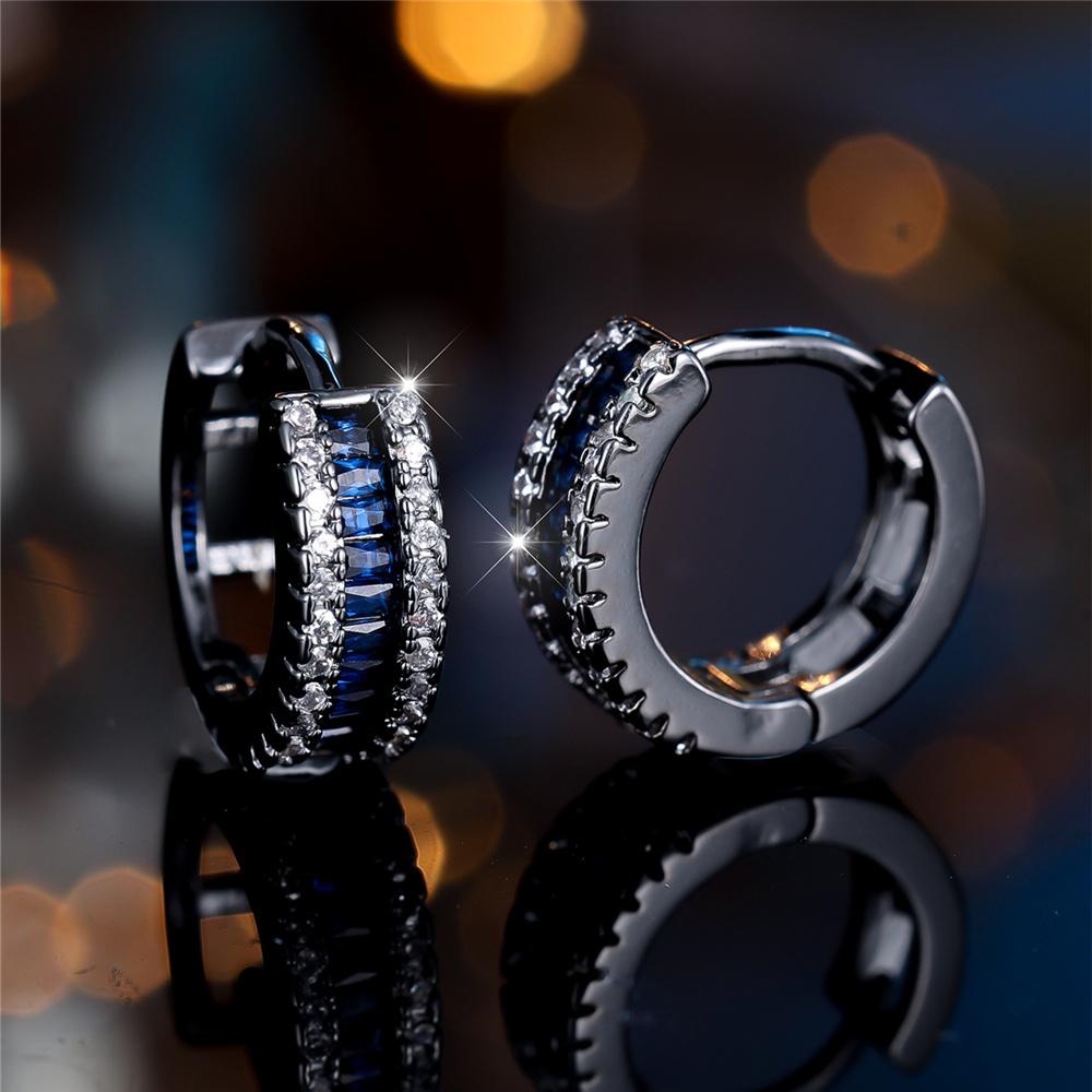 Cute Female White Blue Zircon Stone Round Hoop Earrings Fashion Female Silver Color Wedding Jewelry For Women