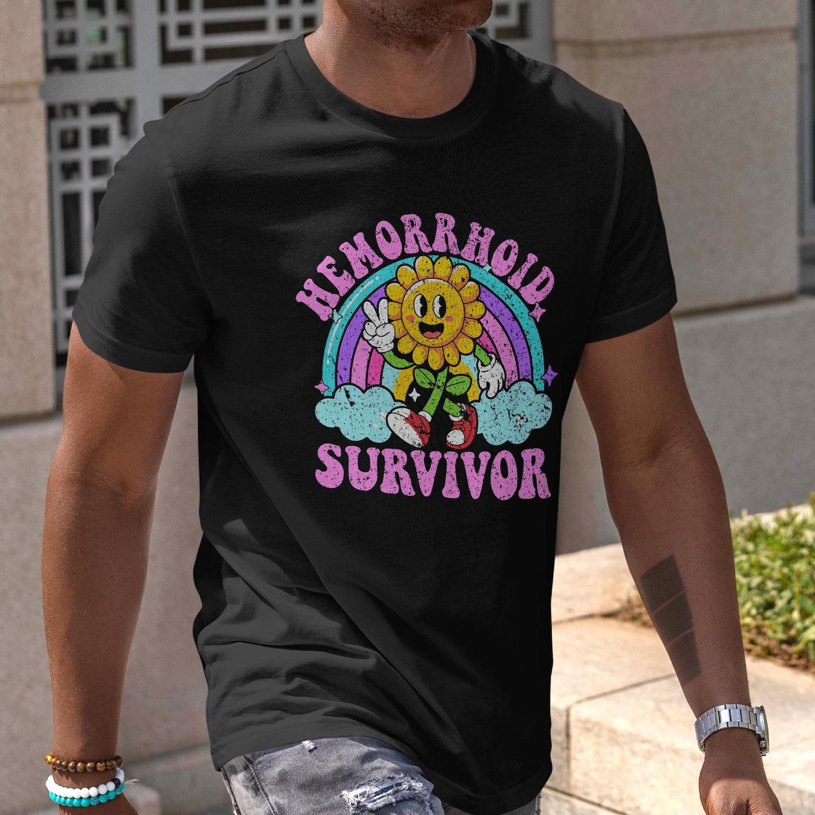Funny Hemorrhoid Survivor T-Shirt: Retro Rainbow Gag Gift M