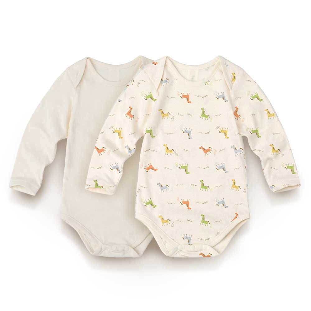 Withorganic Organic Cotton Newborn Bodysuit 2-Piece Set - Crayon Horse + Basic