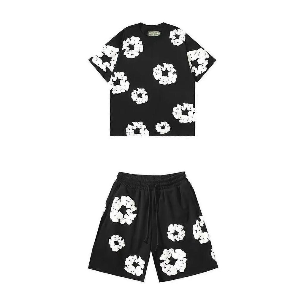 2025 Summer Men's Shorts Set, Hip Hop Style,Cotton, Casual Fitness, Travel Ready,2-Piece