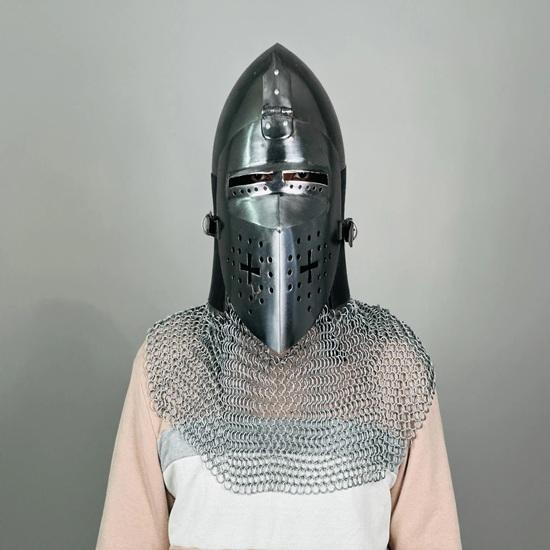 Nurnberg Bascinet Hounskell Helmet Barbuta Chainmail Steel Helmet Medieval Knight Chainmail Hand Forged LARP  Best Gift