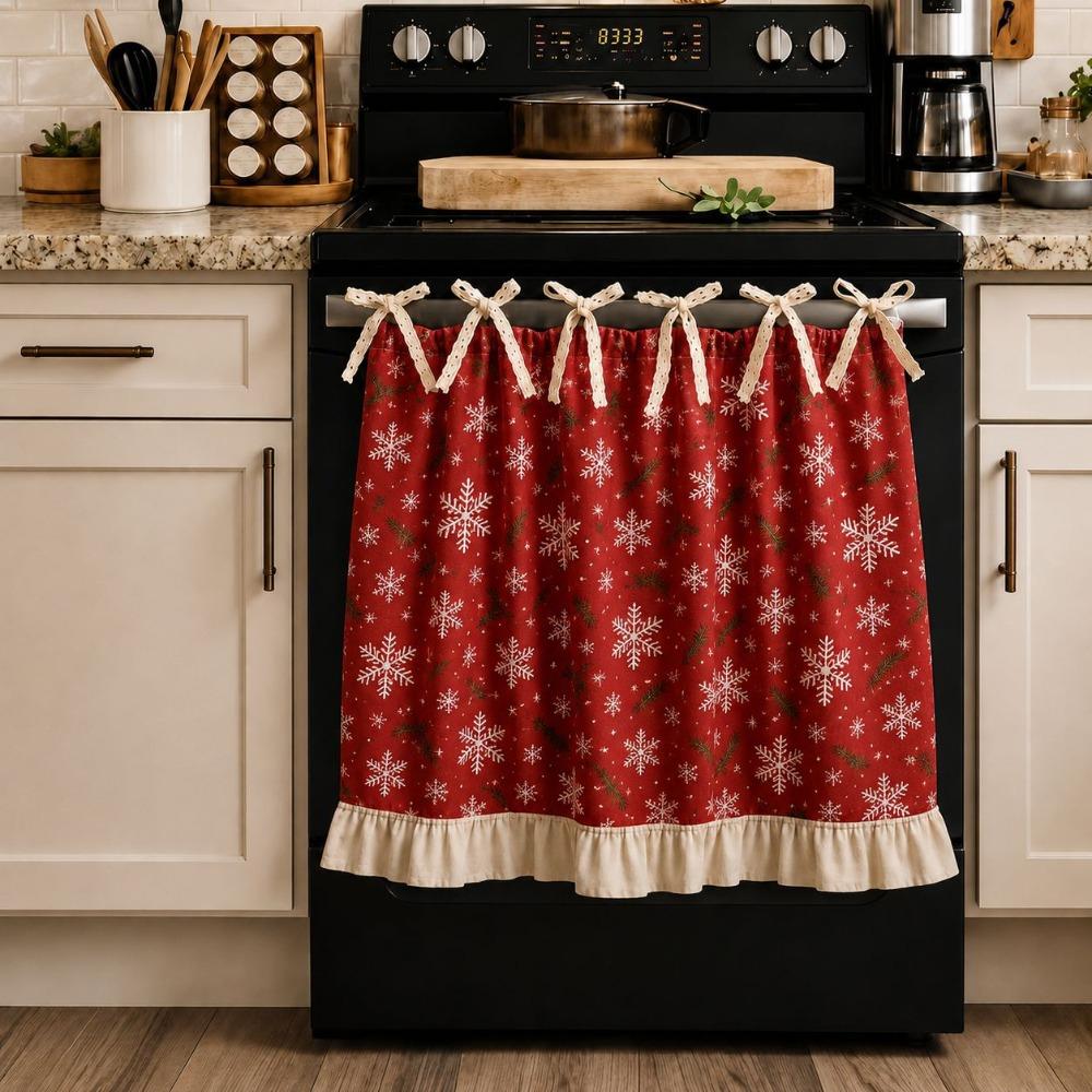 Decorative Christmas Oven Short Curtain Ruffled Edge Cabinet Curtain Kitchen Window