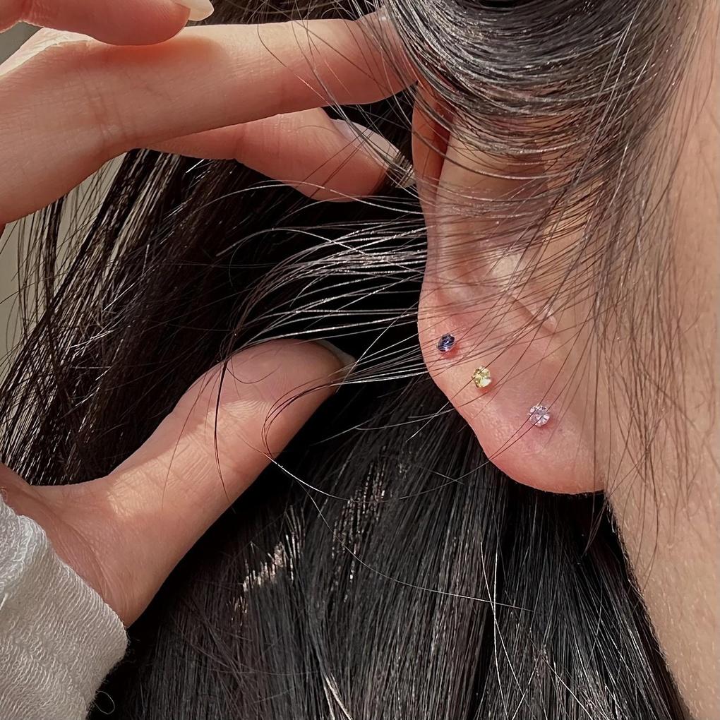 Women's Silver Sterling Silver Color Cubic Simple Minimal Earrings