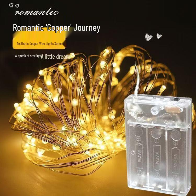 

Multifunctional Waterproof LED Copper String Lights with Battery Box & USB Solar Power 5m 50 lights (3 sections) жовтий